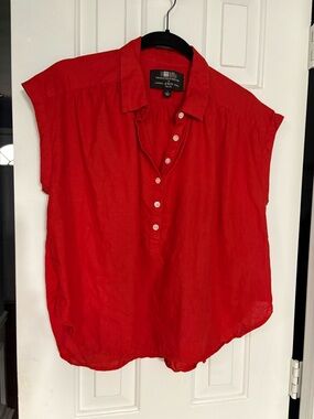 J. Crew Baird Mcnutt Irish Linen Bright Red Short-Sleeve Button-Front Blouse